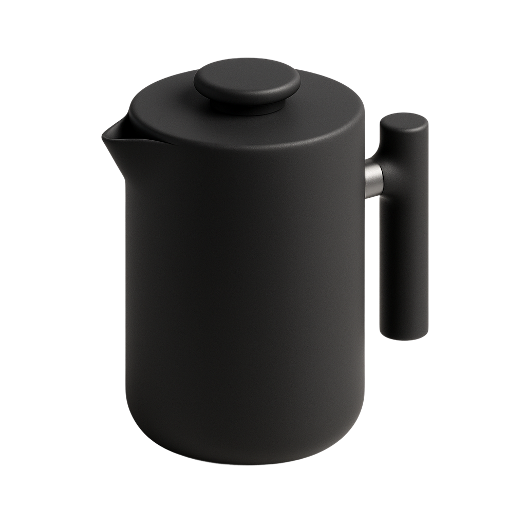 Fellow French Press Coffee maker in Black facing left.