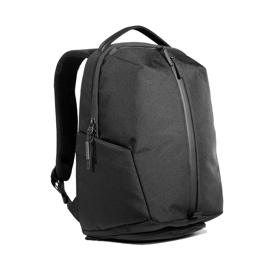 AER Fit Backpack in Black with a zipper down the middle
