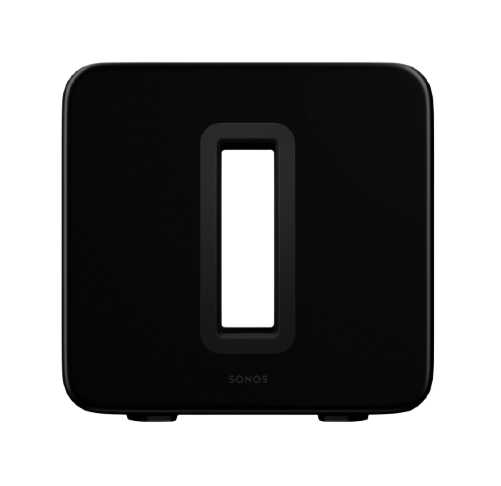A black Sonos Subwoofer; Interesting O shaped.