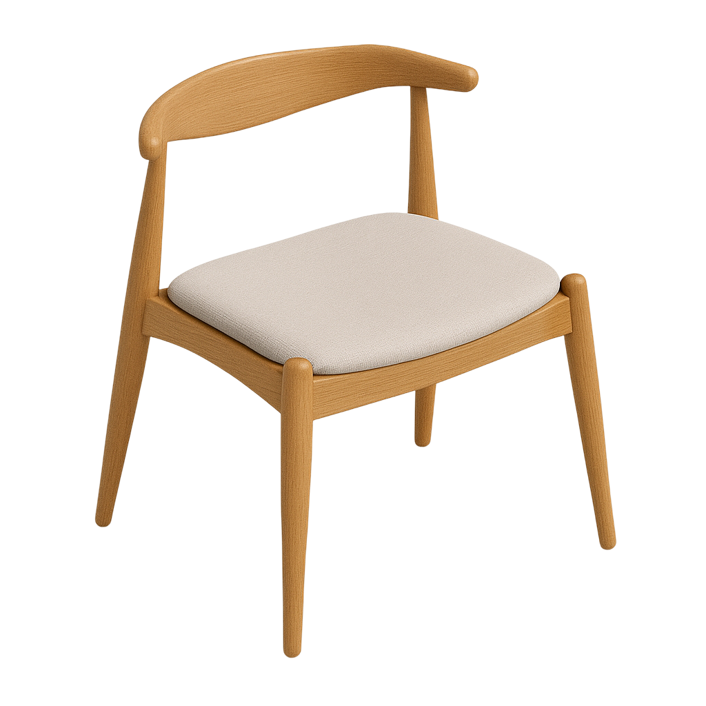 Simple Corrigan chair — oak wood with gray padding.