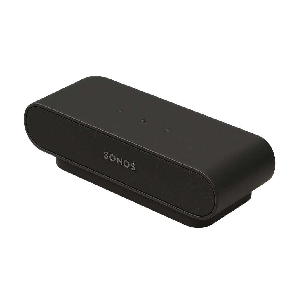 Sonos Beam; A black speaker horizontal and narrow.