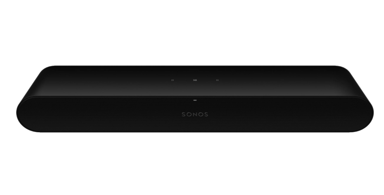 Sonos Beam; A black speaker horizontal and narrow.