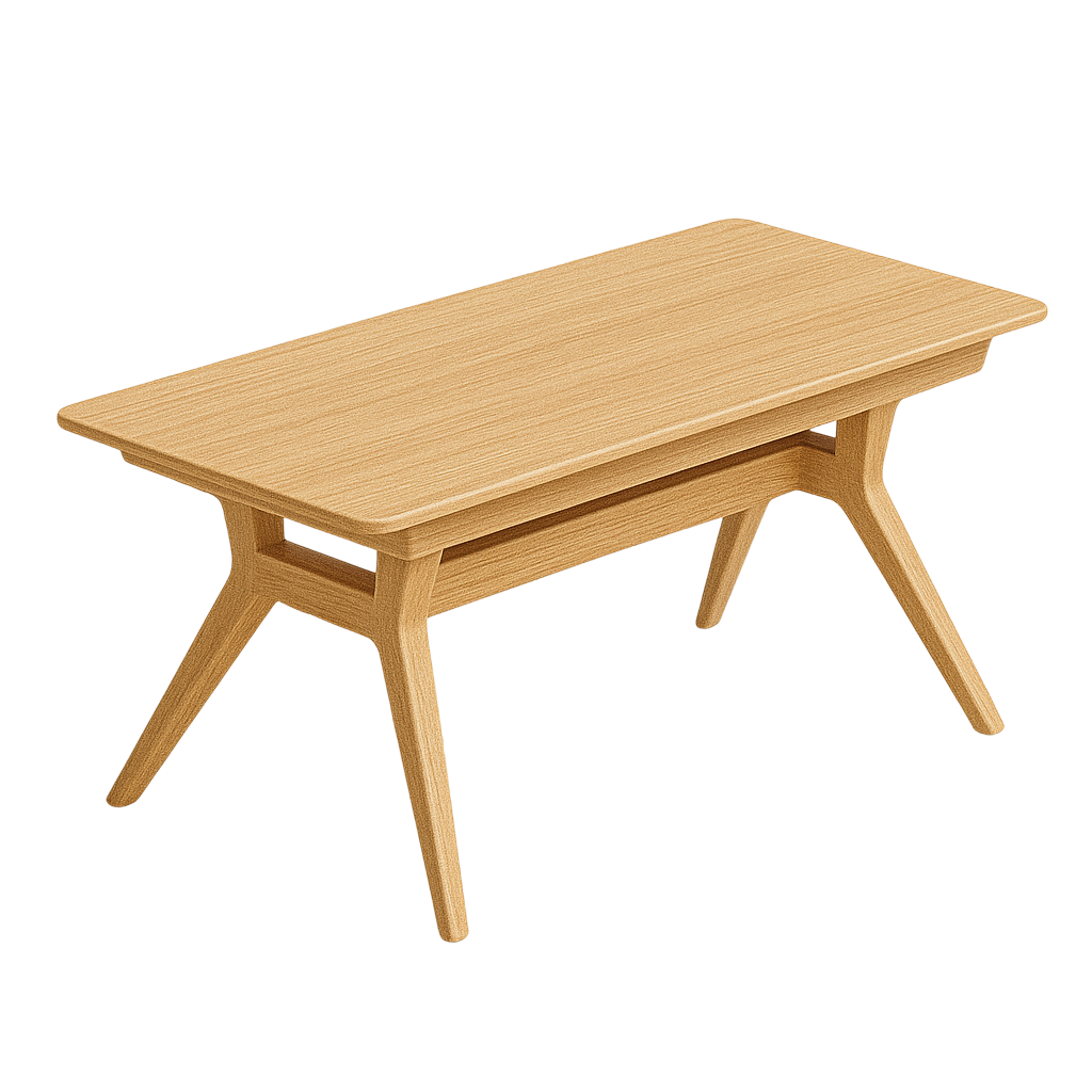 Oak wood Cross Extension Table from Design within reach; it's expandable, and has a nice angular shape to its legs.