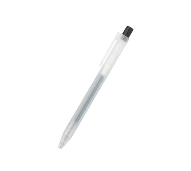 Muji Pen. Translucent. Black 0.5 ink.